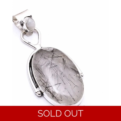 Black Rutile and Moonstone Pendant
